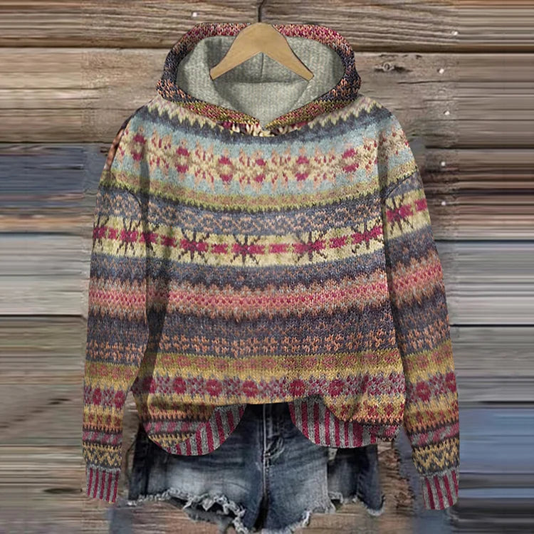 Felpa da donna Gwen - Felpa con cappuccio retrò etnica comoda e casual