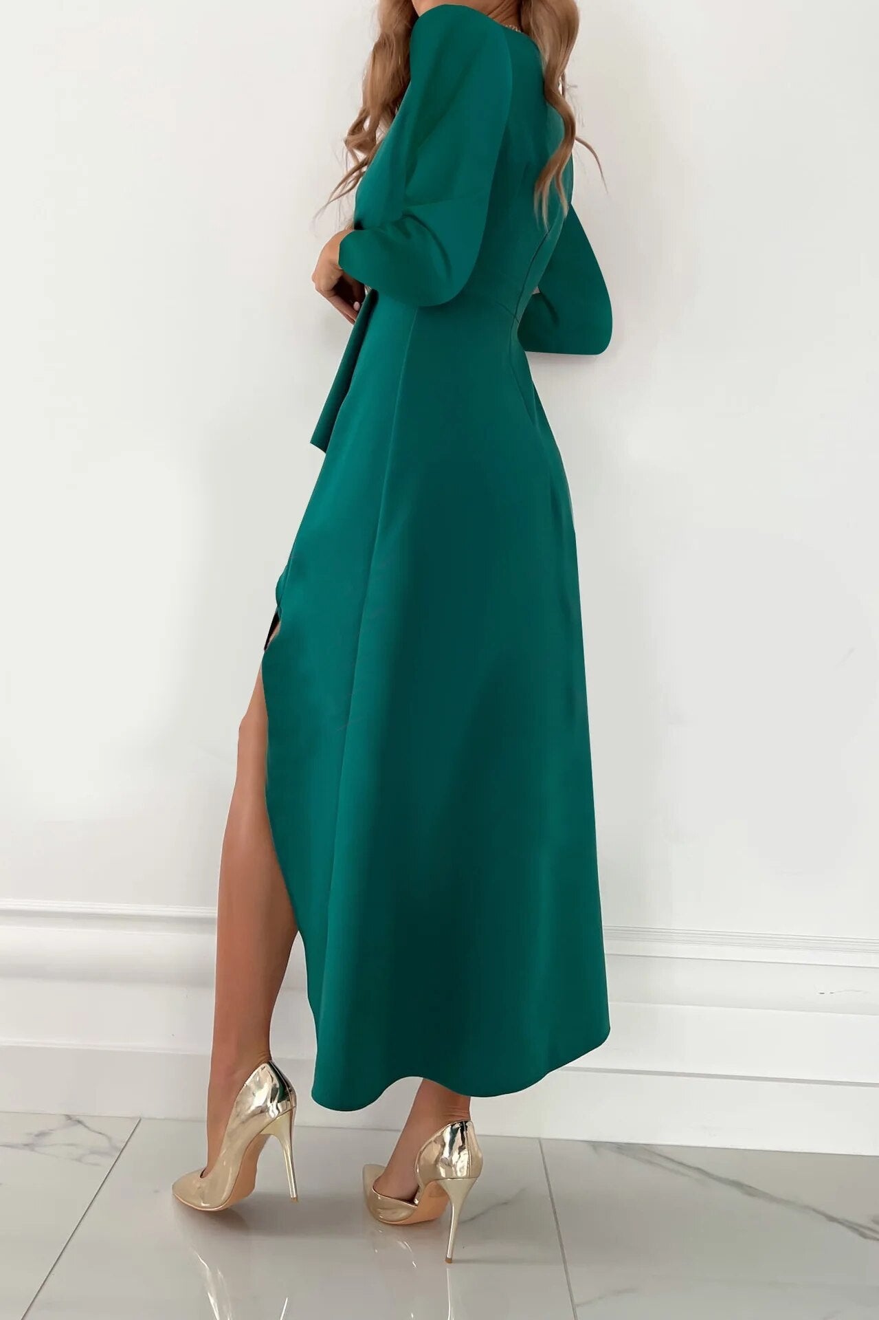 Abito elegante da donna Tessa - Abito lungo a maniche lunghe con scollo a V, vestibilità comoda ed elegante