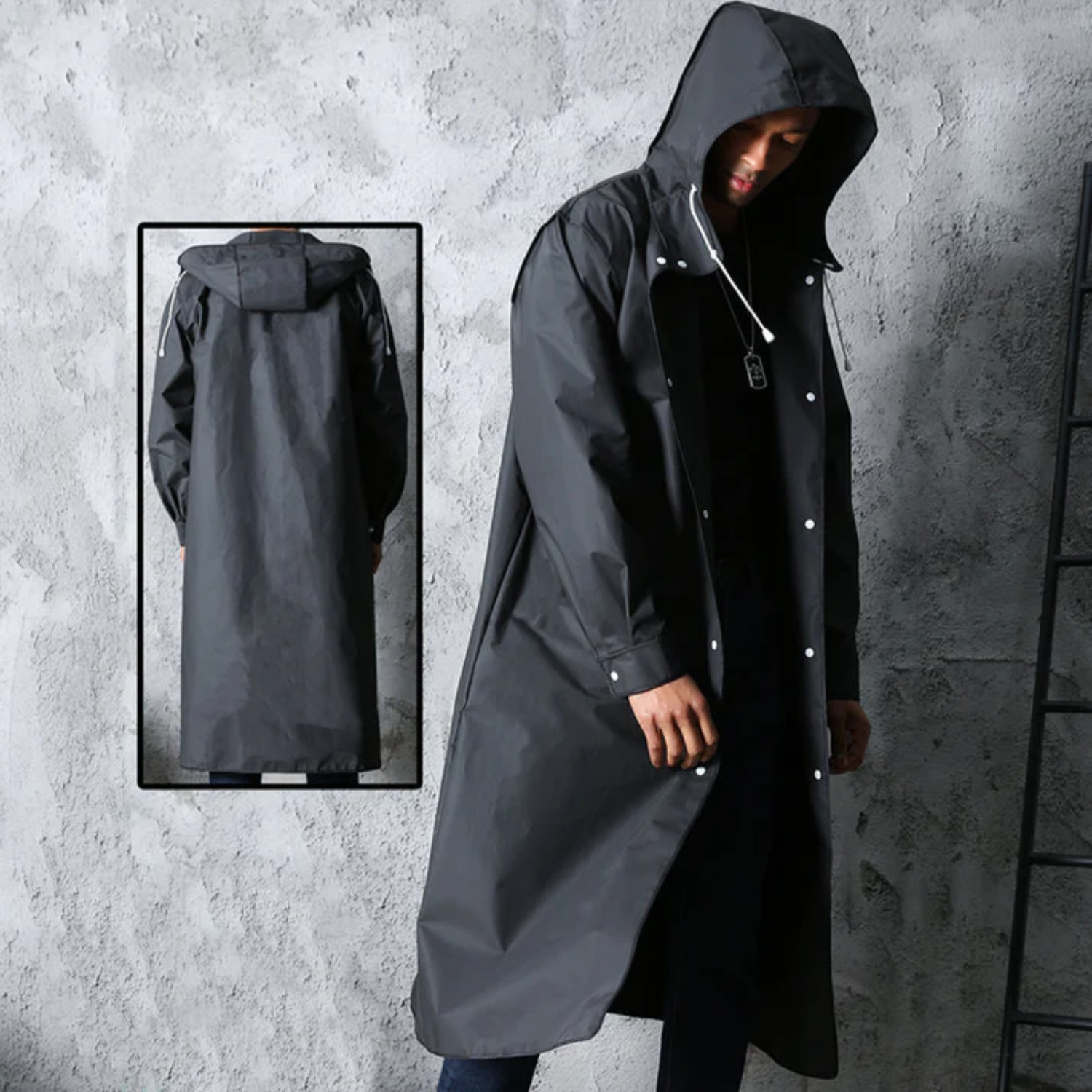 Adrien Manteau de Pluie Homme – Long Imperméable Respirant avec Capuche Ajustable