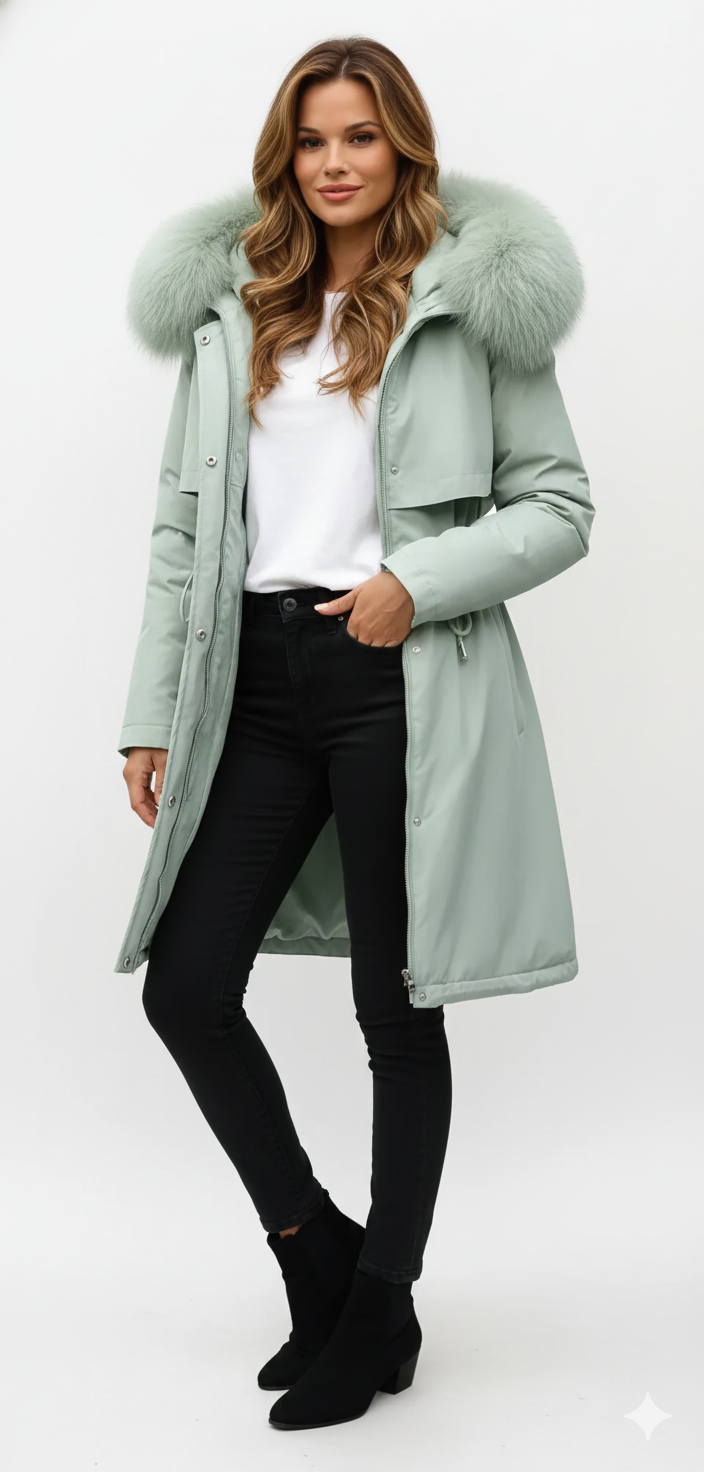 Alessia Vieri Damen-Wintermantel mit Kunstpelzkragen – Eleganter Schnitt & Warme Fütterung