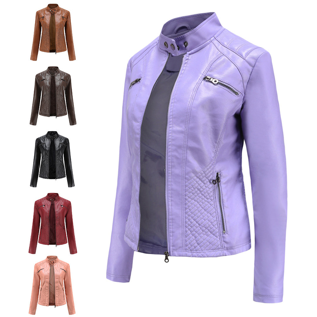 Giacca da donna Andrijana – Elegante giacca in morbida pelle con chiusura asimmetrica