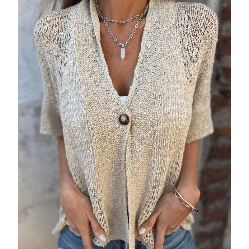 Top leggero testurizzato da donna Annie - Maglia aperta, maniche corte e chiusura con bottoni di Looksy