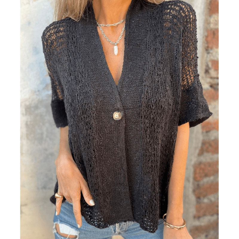 Top leggero testurizzato da donna Annie - Maglia aperta, maniche corte e chiusura con bottoni di Looksy