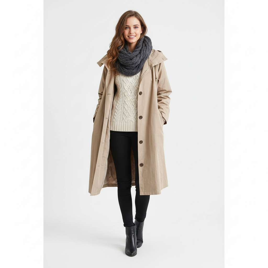 Arlyn Trenchcoat Femme – Manteau Long Oversize avec Capuche & Coupe Élégante