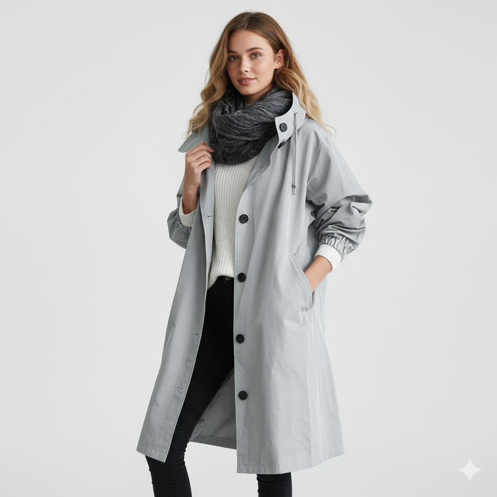 Arlyn Trenchcoat Femme – Manteau Long Oversize avec Capuche & Coupe Élégante