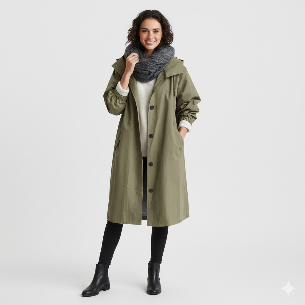 Arlyn Trenchcoat Femme – Manteau Long Oversize avec Capuche & Coupe Élégante