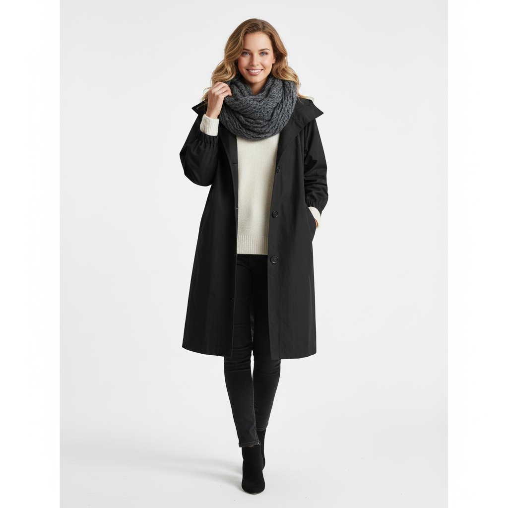 Arlyn Trenchcoat Femme – Manteau Long Oversize avec Capuche & Coupe Élégante