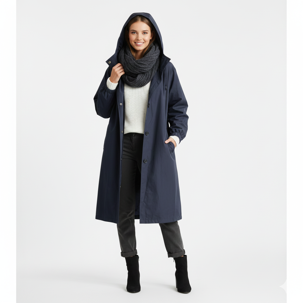 Arlyn Trenchcoat Femme – Manteau Long Oversize avec Capuche & Coupe Élégante