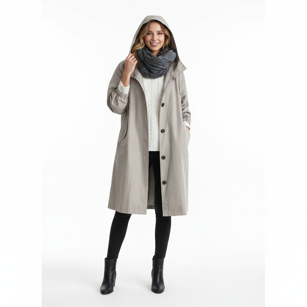 Arlyn Trenchcoat Femme – Manteau Long Oversize avec Capuche & Coupe Élégante