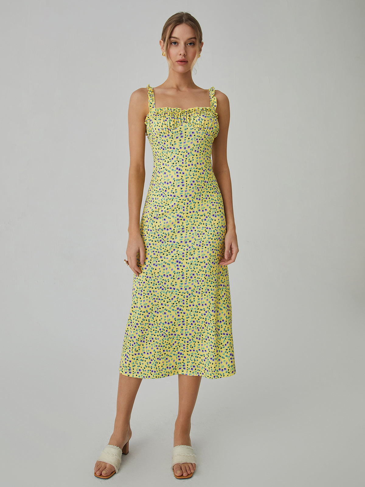 Abito bohémien da donna Chloe - Abito midi da festa con stampa floreale e spalline sottili 
