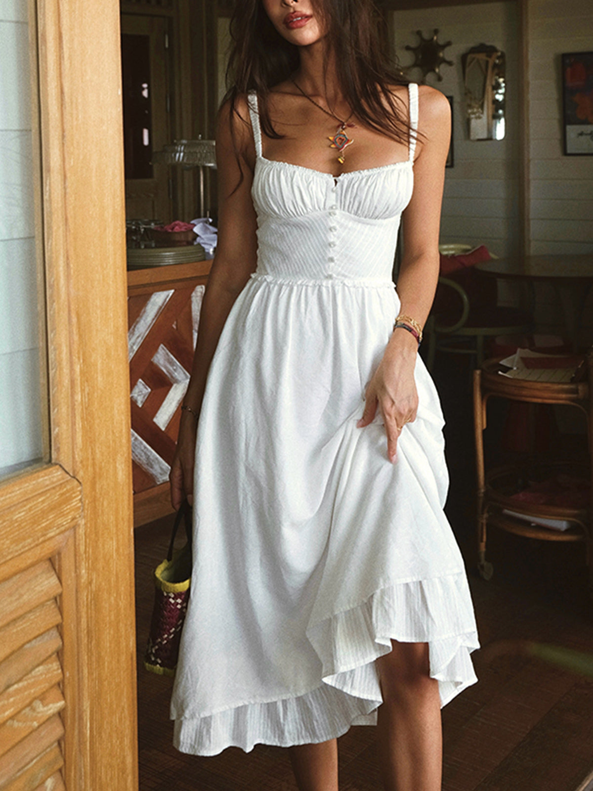 Abito midi da donna Charlie - Elegante abito canotta con orlo arricciato e vestibilità slim