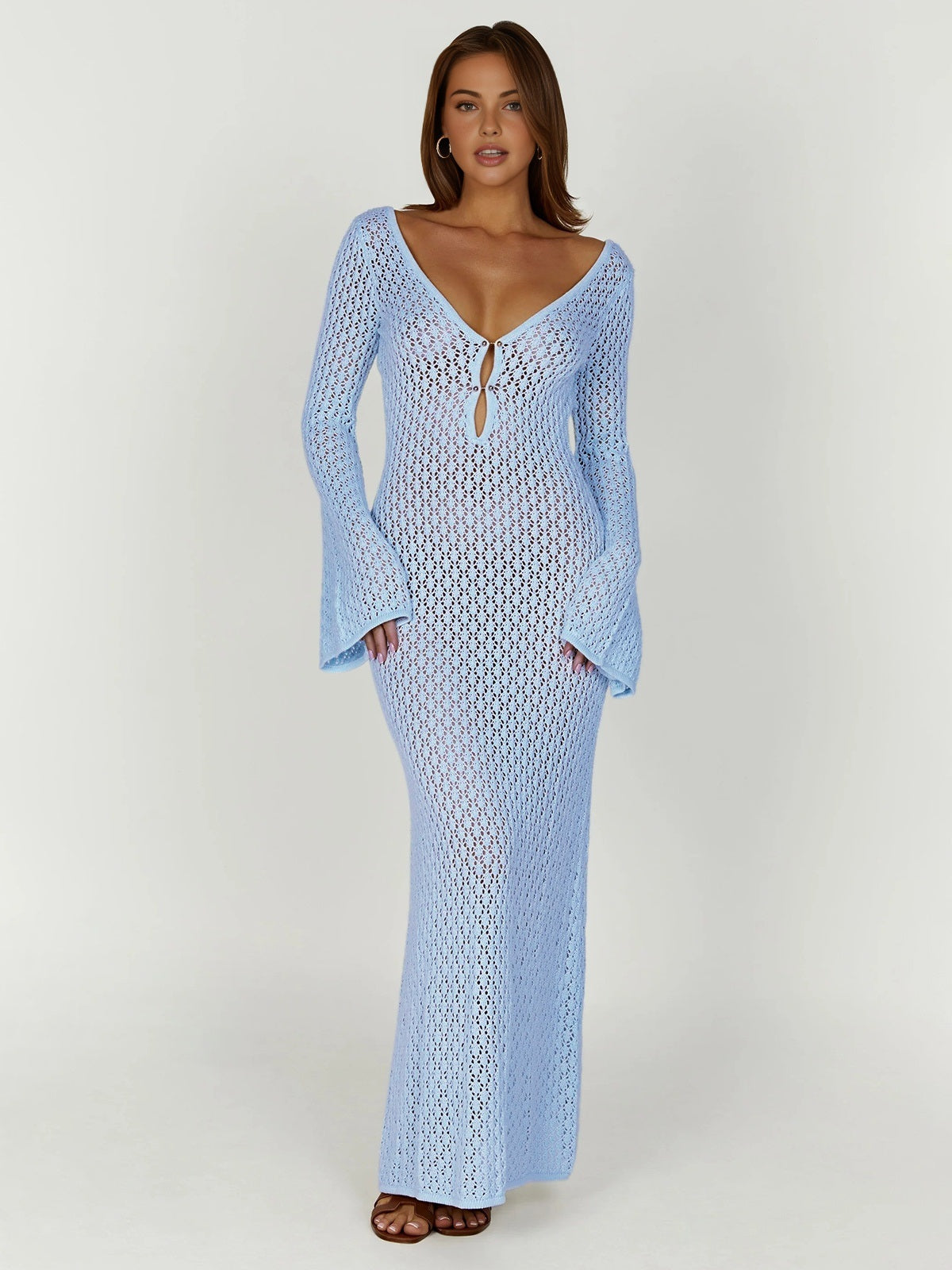 Abito da spiaggia da donna Callie - Maxi copricostume leggero con maniche lunghe e schiena scoperta 