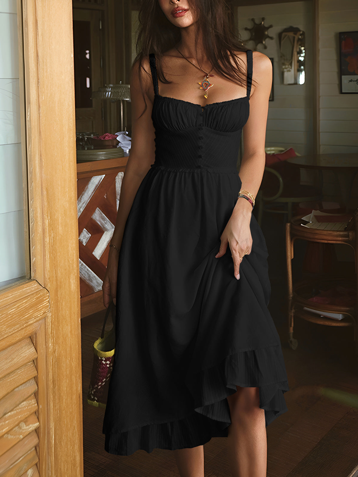 Abito midi da donna Charlie - Elegante abito canotta con orlo arricciato e vestibilità slim
