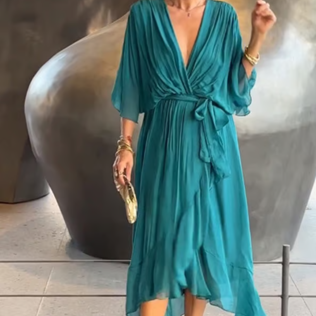 Abito avvolgente da donna Aceline: scollo a V profondo e cintura in vita per una vestibilità elegante e valorizzante