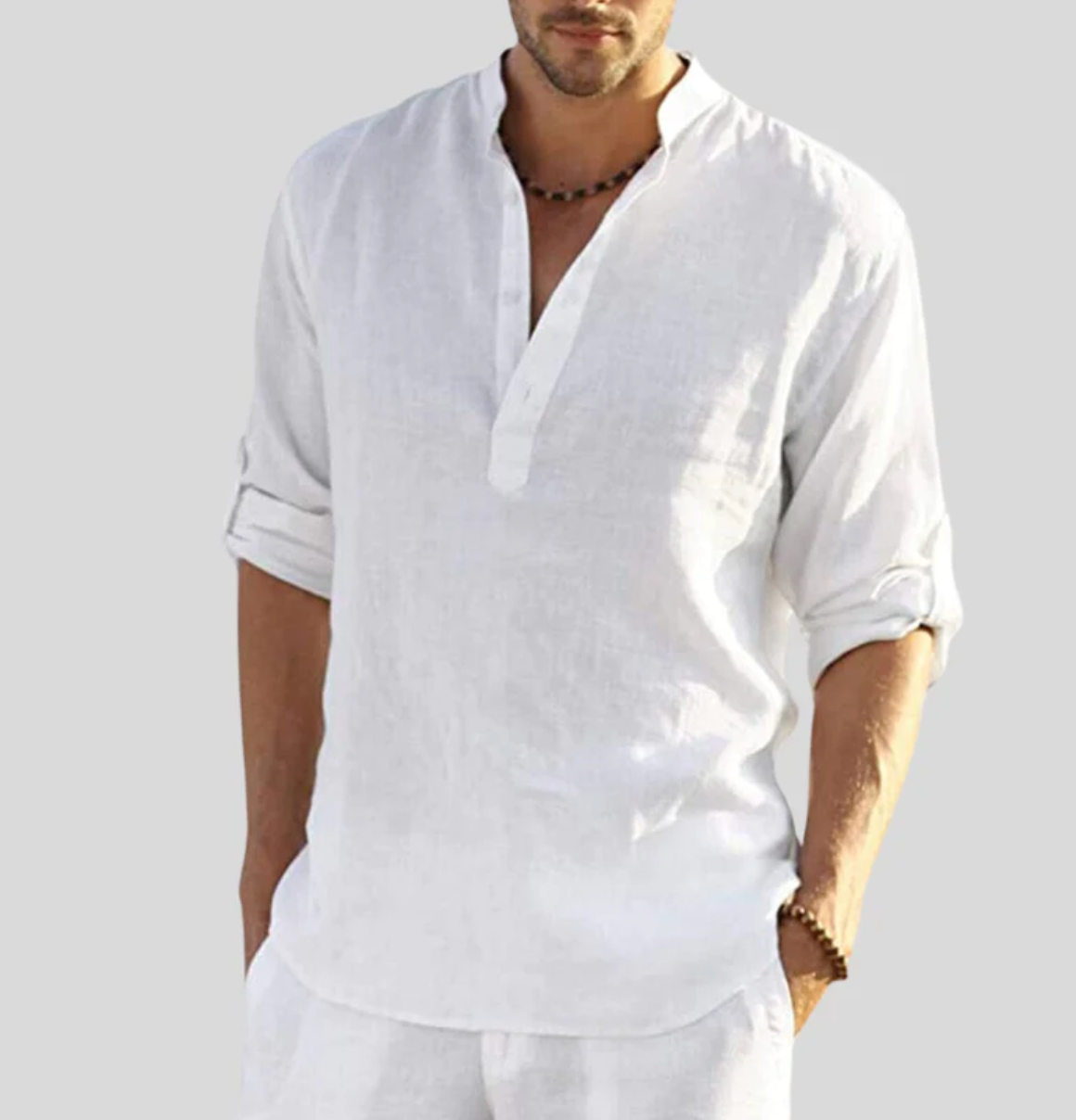 Camicia in lino da uomo Ansel – Camicia estiva traspirante con abbottonatura corta e maniche reversibili