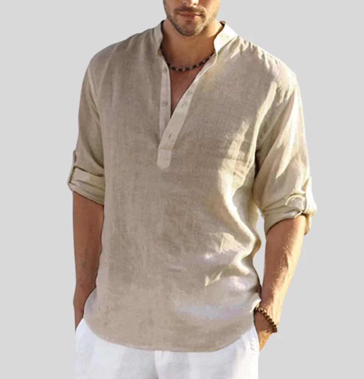 Camicia in lino da uomo Ansel – Camicia estiva traspirante con abbottonatura corta e maniche reversibili