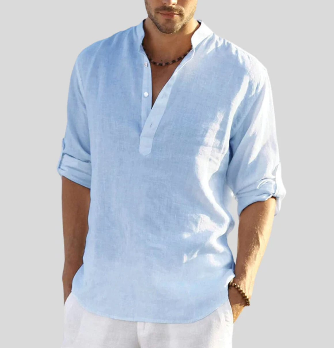 Camicia in lino da uomo Ansel – Camicia estiva traspirante con abbottonatura corta e maniche reversibili