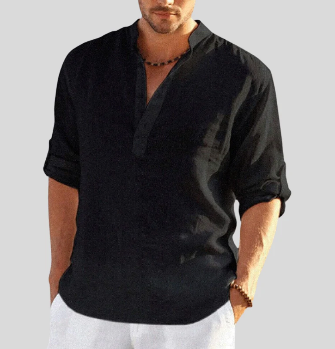 Camicia in lino da uomo Ansel – Camicia estiva traspirante con abbottonatura corta e maniche reversibili