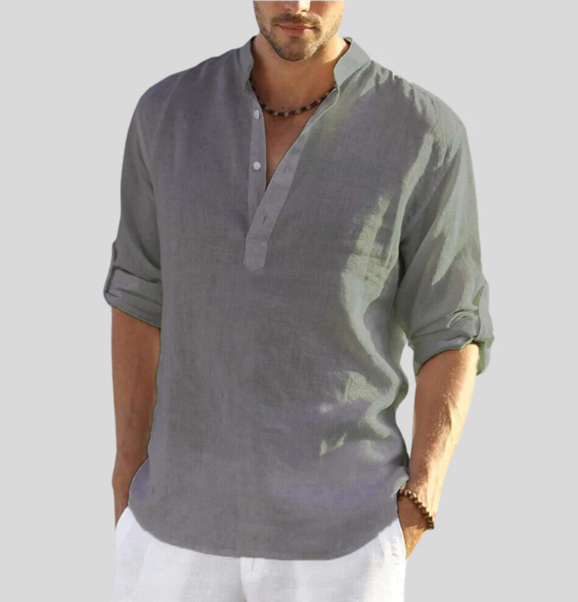 Camicia in lino da uomo Ansel – Camicia estiva traspirante con abbottonatura corta e maniche reversibili