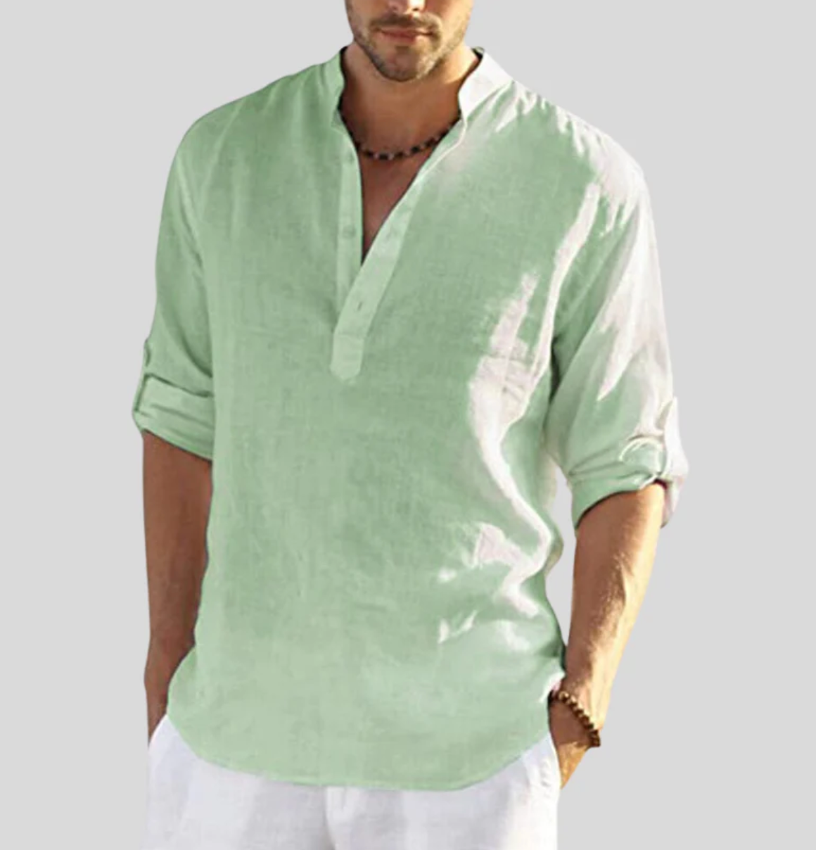 Camicia in lino da uomo Ansel – Camicia estiva traspirante con abbottonatura corta e maniche reversibili
