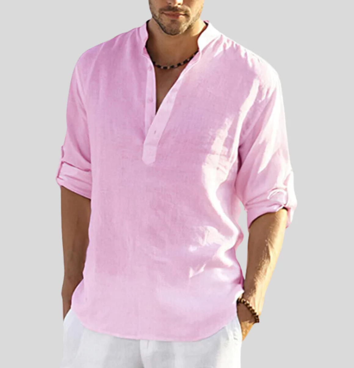 Camicia in lino da uomo Ansel – Camicia estiva traspirante con abbottonatura corta e maniche reversibili