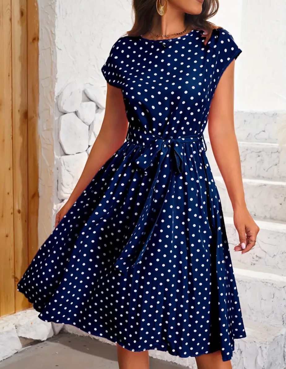 Abito estivo da donna Thea – Abito vintage a pois con taglio fluido ed eleganza senza tempo