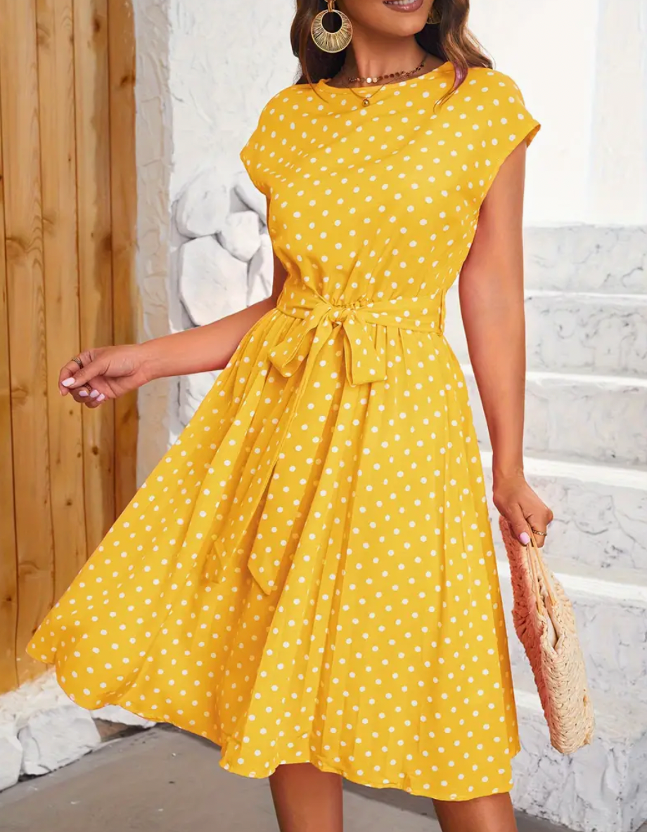 Abito estivo da donna Thea – Abito vintage a pois con taglio fluido ed eleganza senza tempo