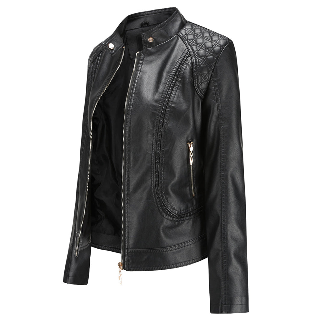 Janiyah Veste Femme en Cuir – Col Montant Chic, Fermetures Éclair & Style Moderne Élégant