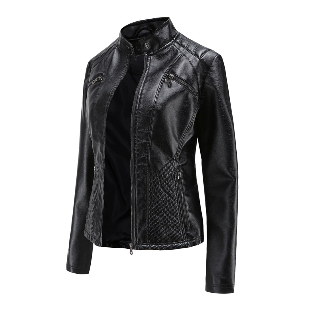 Giacca da donna Andrijana – Elegante giacca in morbida pelle con chiusura asimmetrica