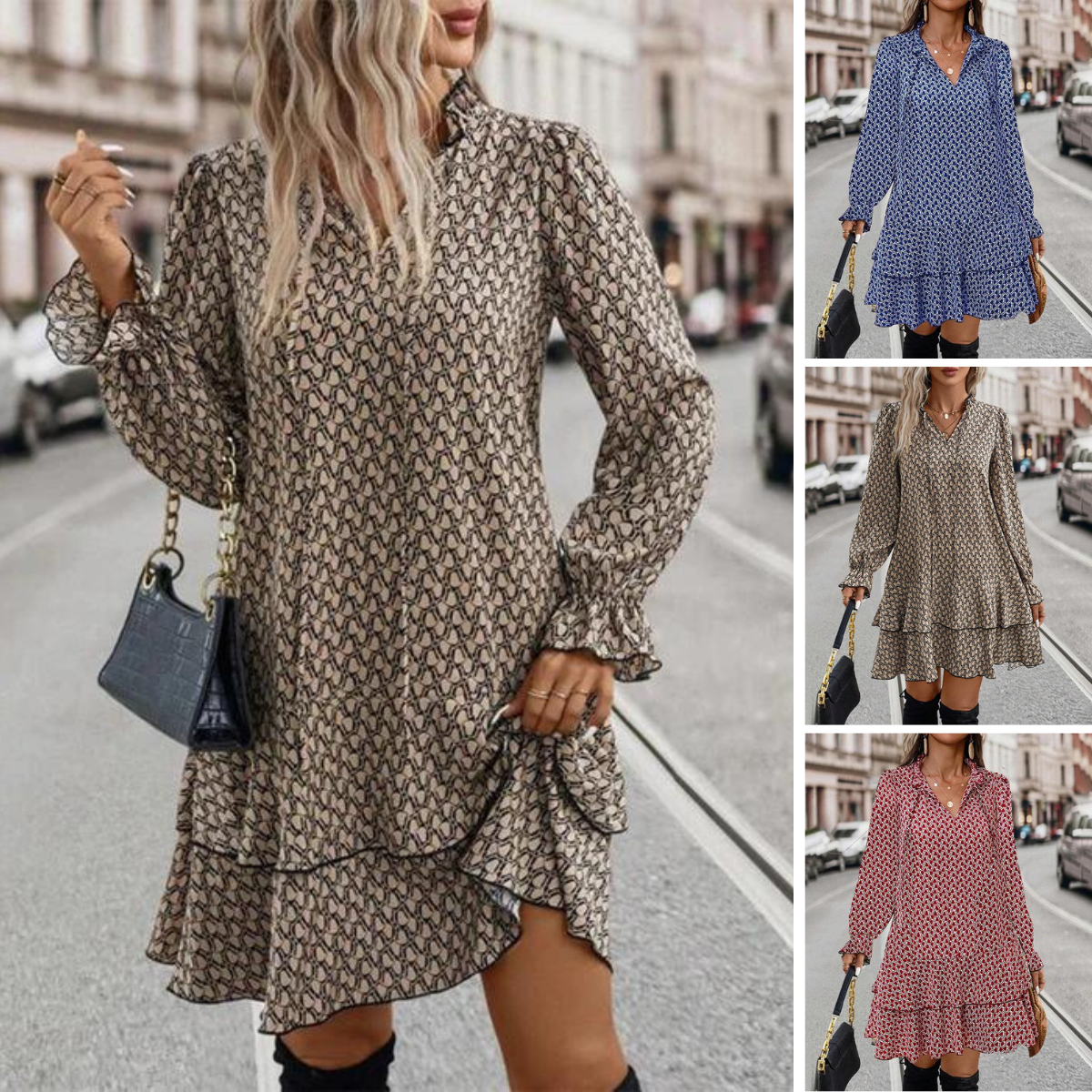 Robe Femme Stella – Robe Élégante à Manches Longues avec Coupe Décontractée et Style Intemporel