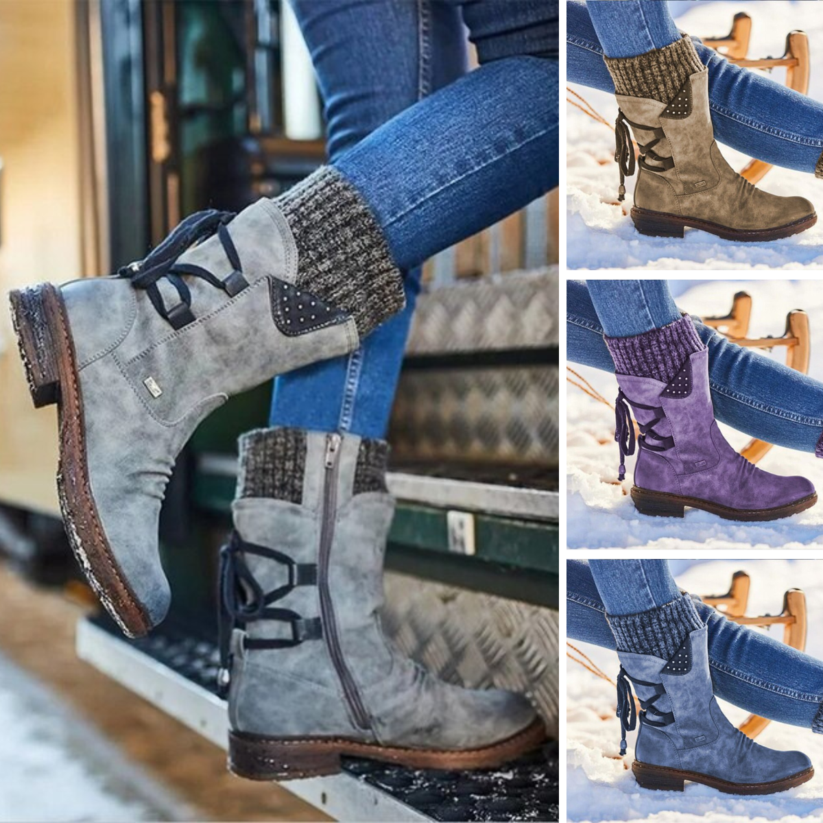 Juliana Bottes de Neige Femme – Bottes Mi-Hautes d’Hiver en Cuir PU Résistant & Semelle Robuste