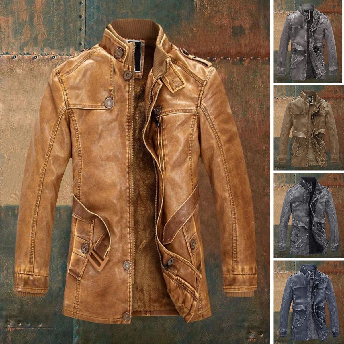 Giacca in pelle vintage da uomo Shon - Elegante stile retrò con fodera calda e bottoni classici