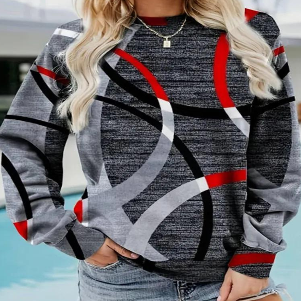 Elysia Zigzag Pattern Sweater for Women – Soft, Breathable, and Warm Top with Casual Fit & Denim Print