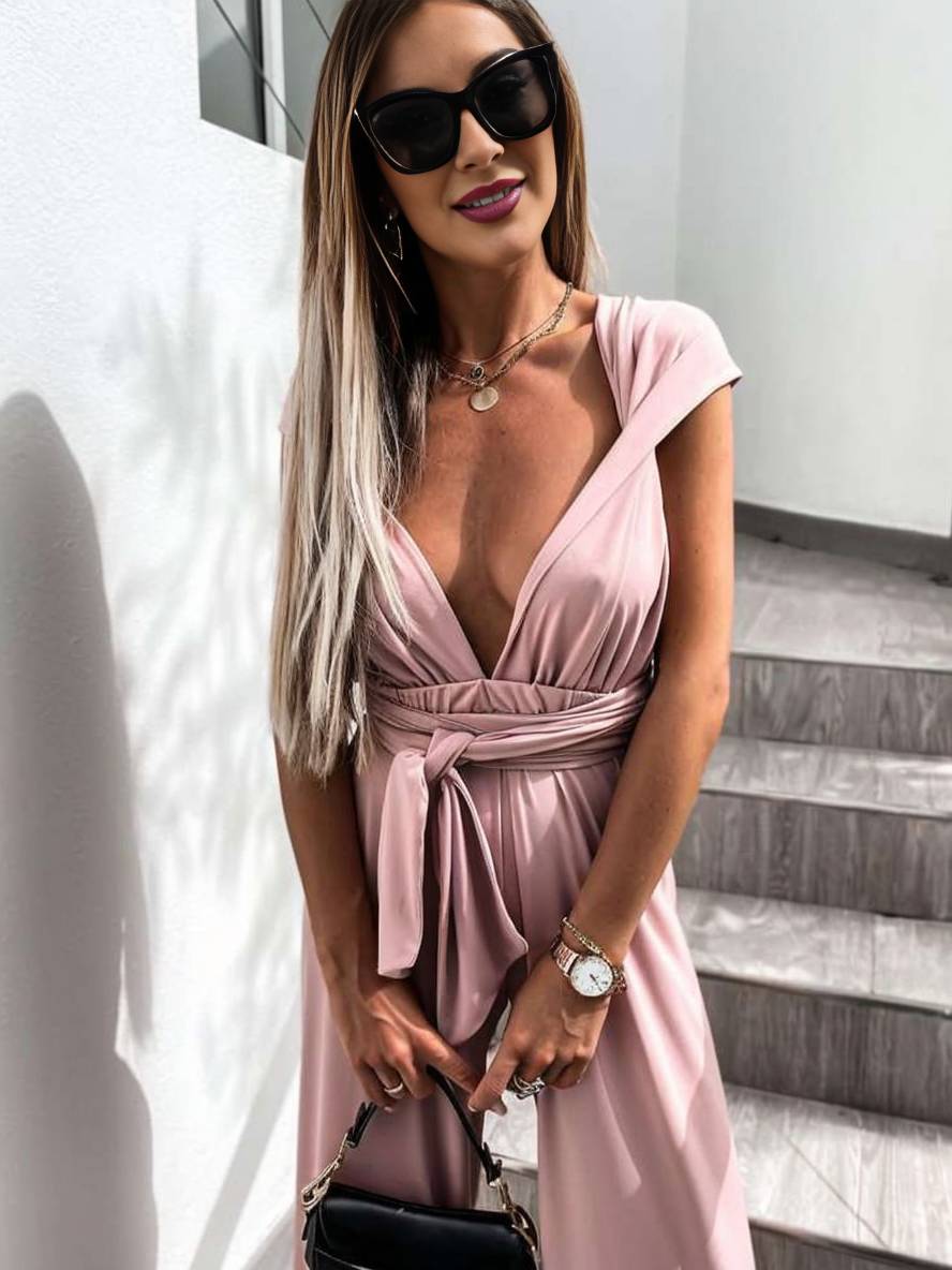 Tuta da donna Adlai - Eleganti pantaloni a gamba larga con schiena scoperta e fasciatura incrociata per matrimonio