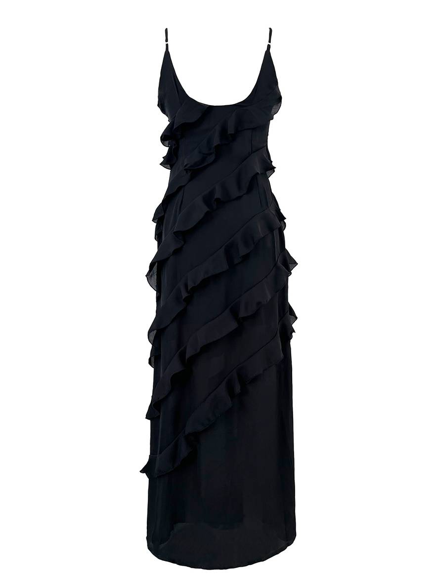 Abito da sera da donna Heaven - Abito lungo aderente in chiffon con spalline sottili e spacco