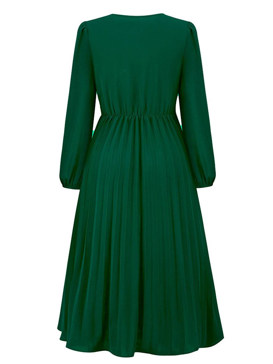 Abito da donna Shiela - Abito lungo a trapezio plissettato con cintura ed eleganti maniche lunghe