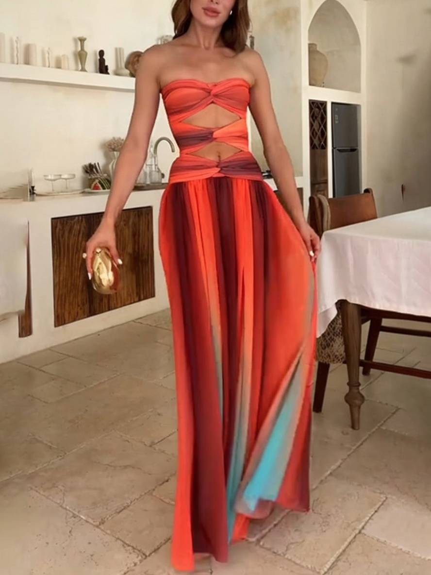 Abito lungo da donna Janica - Elegante e estivo, bustier senza maniche in chiffon sfumato