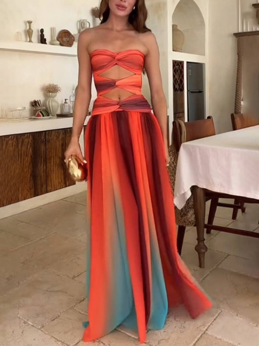 Abito lungo da donna Janica - Elegante e estivo, bustier senza maniche in chiffon sfumato
