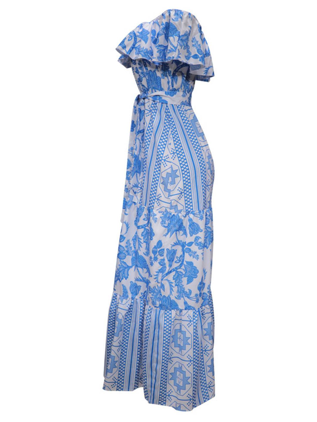 Andrea Robe Maxi Femme – Robe de Plage Bohème avec Col Bateau & Imprimé Géométrique