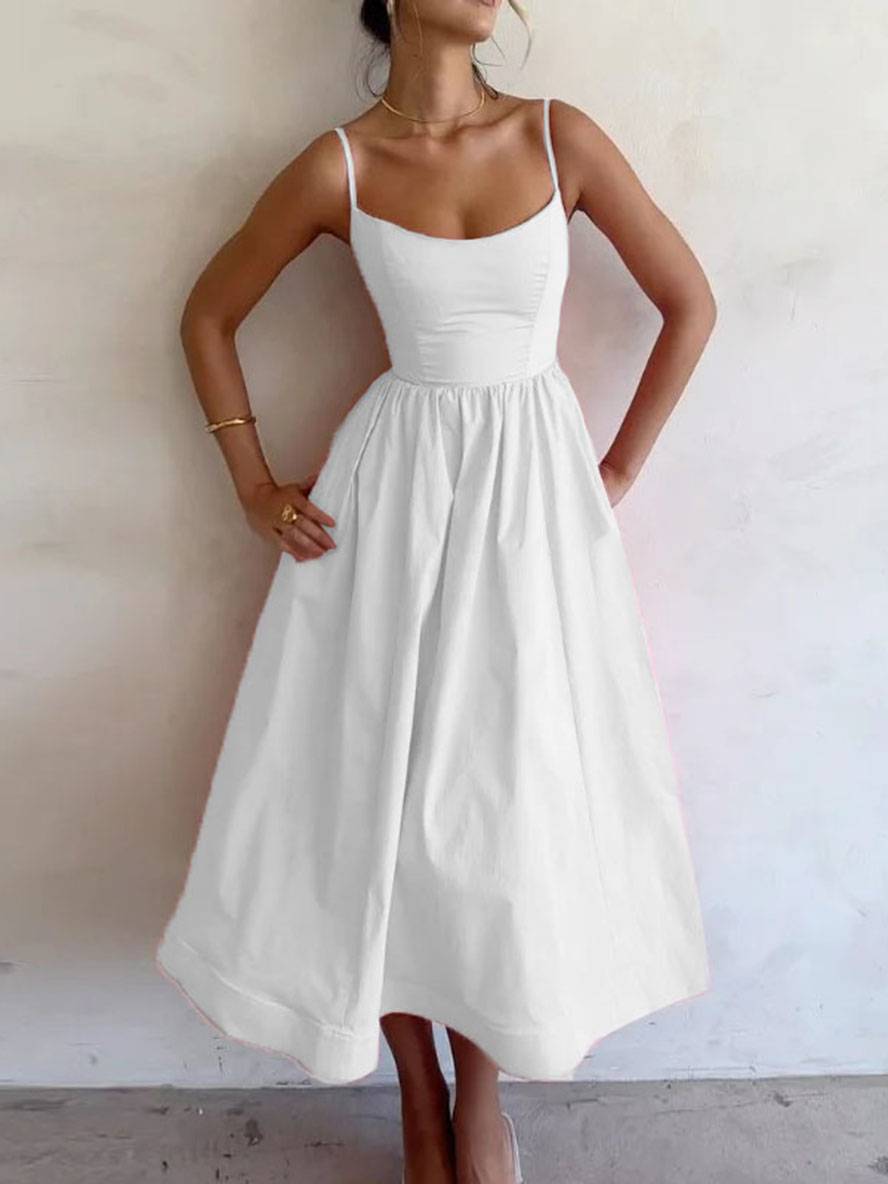 Abito da cocktail da donna Daisy - Abito midi a trapezio con bustier, spalline sottili e schiena scoperta
