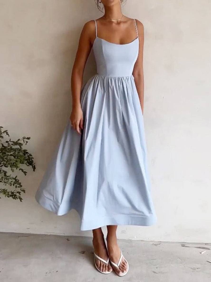 Abito da cocktail da donna Daisy - Abito midi a trapezio con bustier, spalline sottili e schiena scoperta