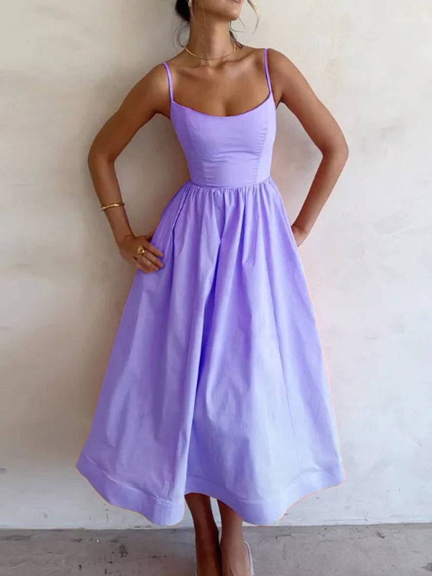Abito da cocktail da donna Daisy - Abito midi a trapezio con bustier, spalline sottili e schiena scoperta