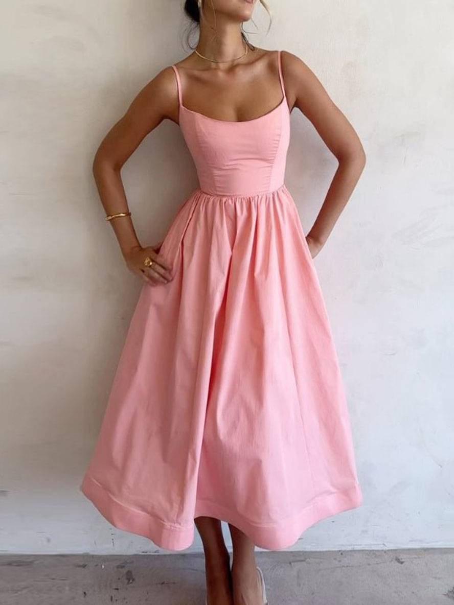 Abito da cocktail da donna Daisy - Abito midi a trapezio con bustier, spalline sottili e schiena scoperta