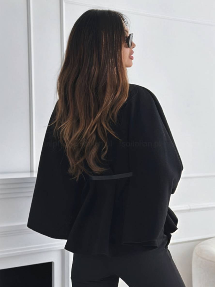 Poncho da donna Judith - Elegante cappotto corto con bottoni, cintura e maniche a pipistrello