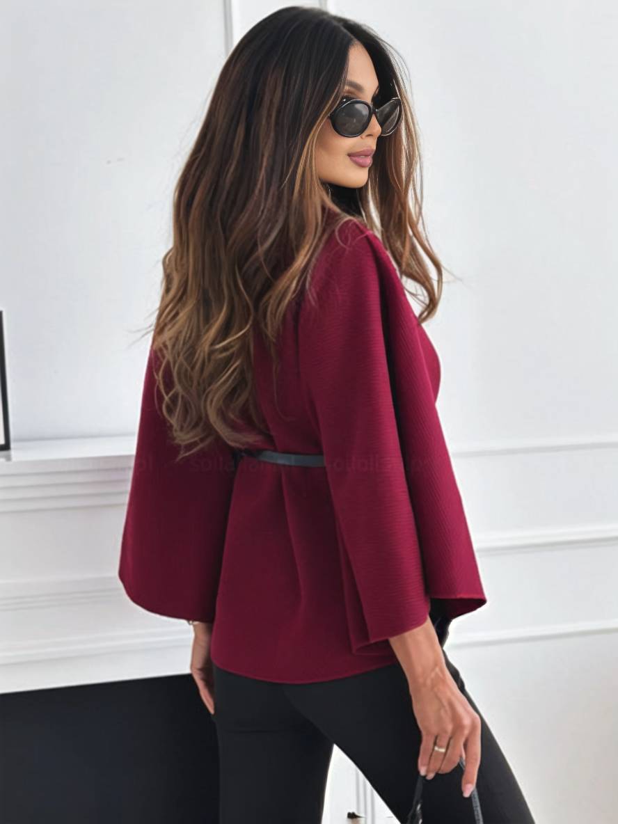 Poncho da donna Judith - Elegante cappotto corto con bottoni, cintura e maniche a pipistrello
