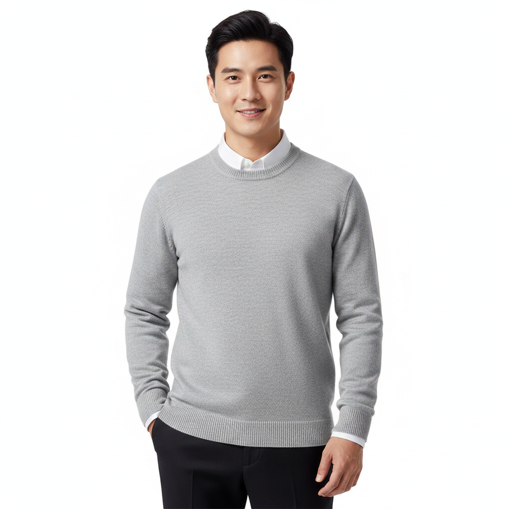 Pulover Cameron cu Guler Rotund pentru Bărbați – Pulover din Lână Merinos Premium Elegant și Respirant