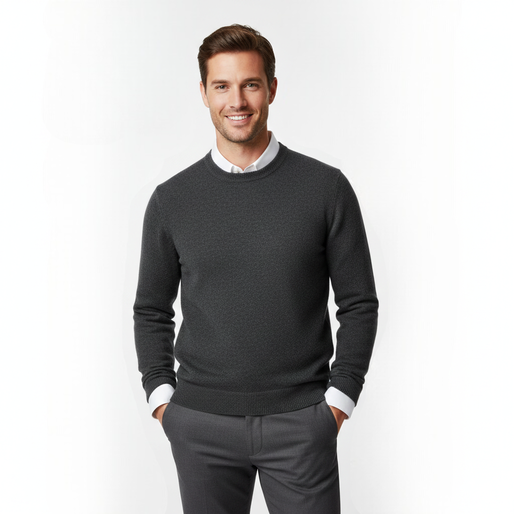 Pulover Cameron cu Guler Rotund pentru Bărbați – Pulover din Lână Merinos Premium Elegant și Respirant