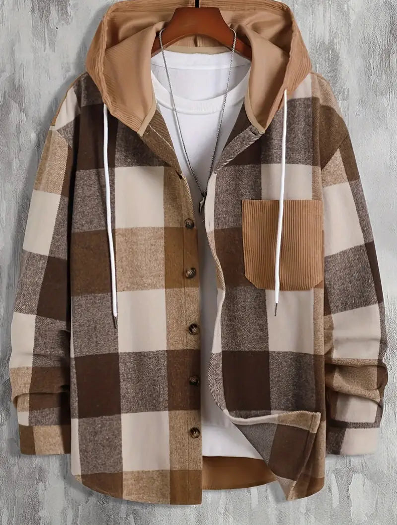 Giacca con cappuccio da uomo Mason - Motivo a quadri alla moda e vestibilità comoda e rilassata
