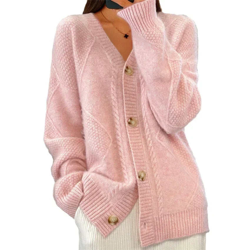 Lena Cardigan Femme – Gilet en Cachemire Doux à Boutons & Manches Longues Élégantes