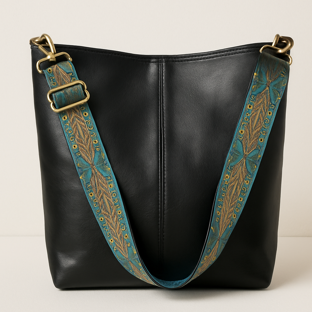 Caroline Sac Seau Femme – Cuir Vegan Lisse avec Bandoulière Brodée & Style Bohème Chic